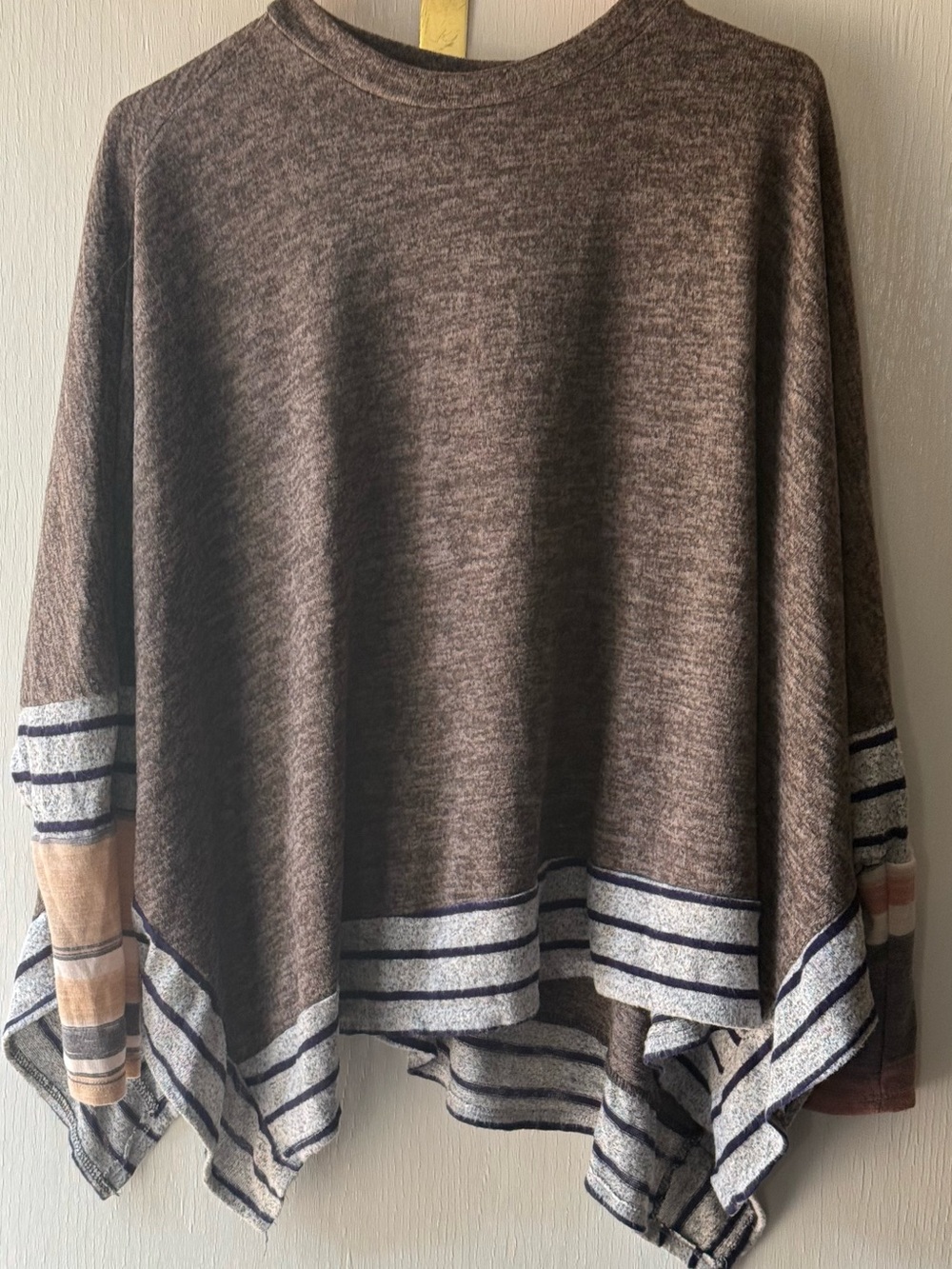 Striped Hem Brown Women's Tunic Poncho - Picture 2 of 5